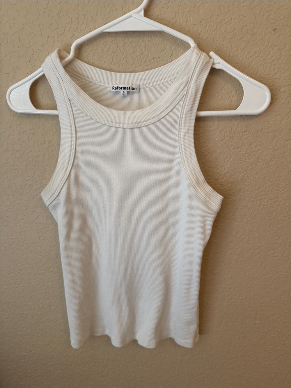 Reformation Ivory Ribbed Tank